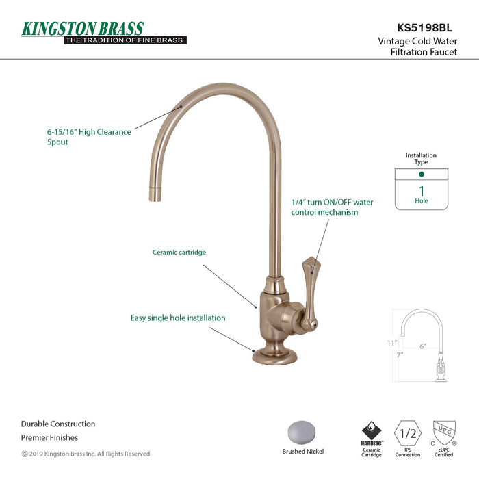 Kingston Tulare KS5198BL - Vintage Single-Handle 1-Hole Deck Mount Water Filtration Faucet, Brushed Nickel