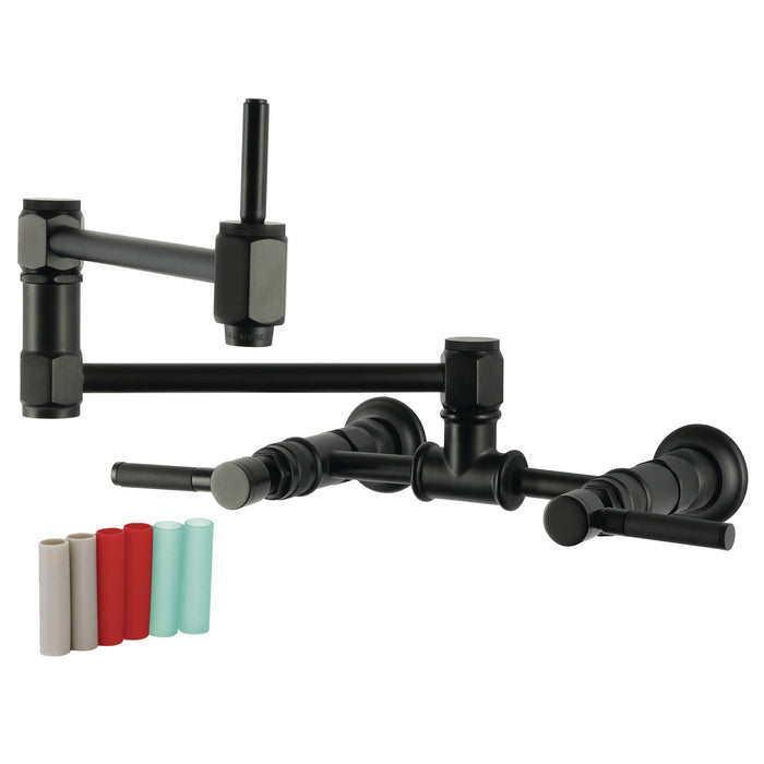 Kingston Kaiser KS5200DKL Two-Handle 1-Hole Wall Mount Pot Filler Faucet, Matte Black