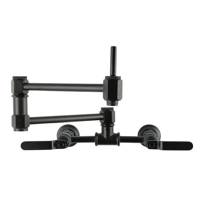 Kingston Whitaker KS5200KL Two-Handle 1-Hole Wall Mount Pot Filler Faucet, Matte Black