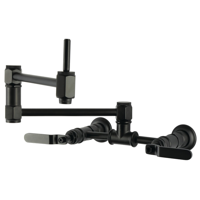 Kingston Whitaker KS5200KL Two-Handle 1-Hole Wall Mount Pot Filler Faucet, Matte Black