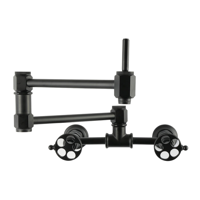 Kingston Webb KS5200RKX Two-Handle 1-Hole Wall Mount Pot Filler Faucet with Knurled Handle, Matte Black
