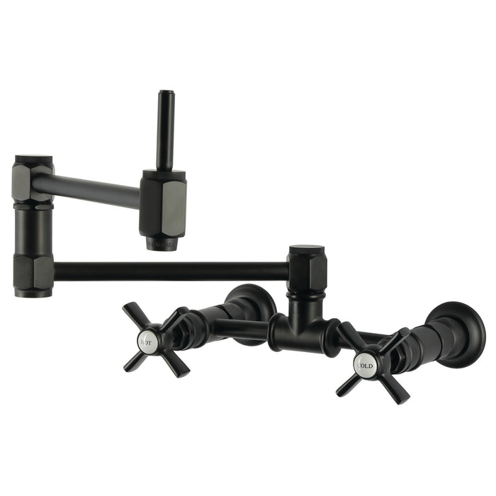Kingston Millennium KS5200ZX Two-Handle 1-Hole Wall Mount Pot Filler Faucet, Matte Black