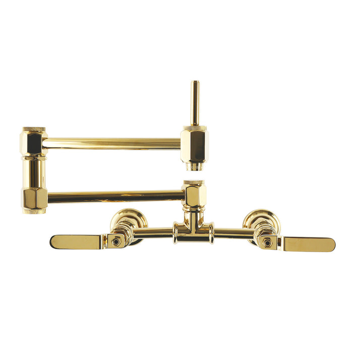 Kingston Whitaker KS5202KL Two-Handle 1-Hole Wall Mount Pot Filler Faucet, Polished Brass