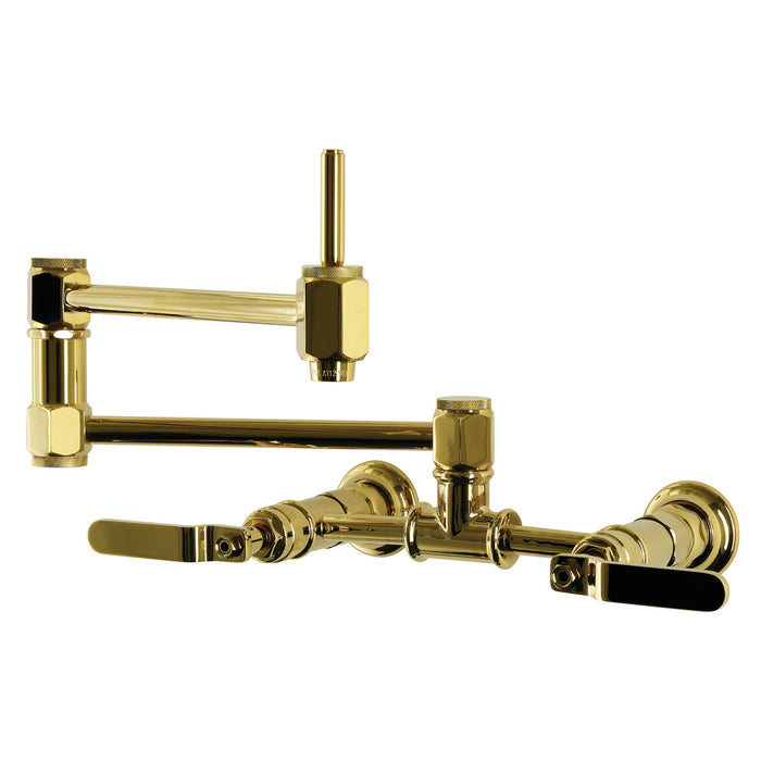 Kingston Whitaker KS5202KL Two-Handle 1-Hole Wall Mount Pot Filler Faucet, Polished Brass