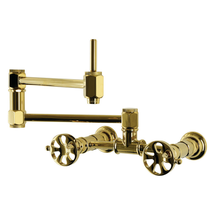 Kingston Belknap KS5202RX Wall Mount Pot Filler Faucet, Polished Brass