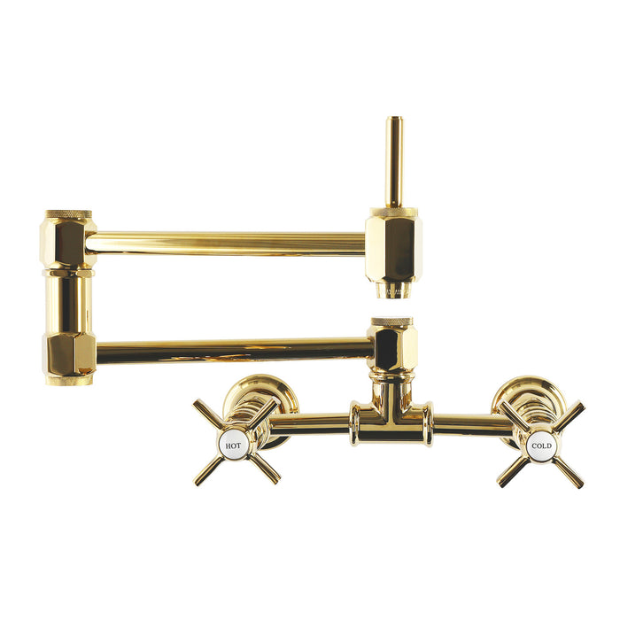 Kingston Millennium KS5202ZX Two-Handle 1-Hole Wall Mount Pot Filler Faucet, Polished Brass