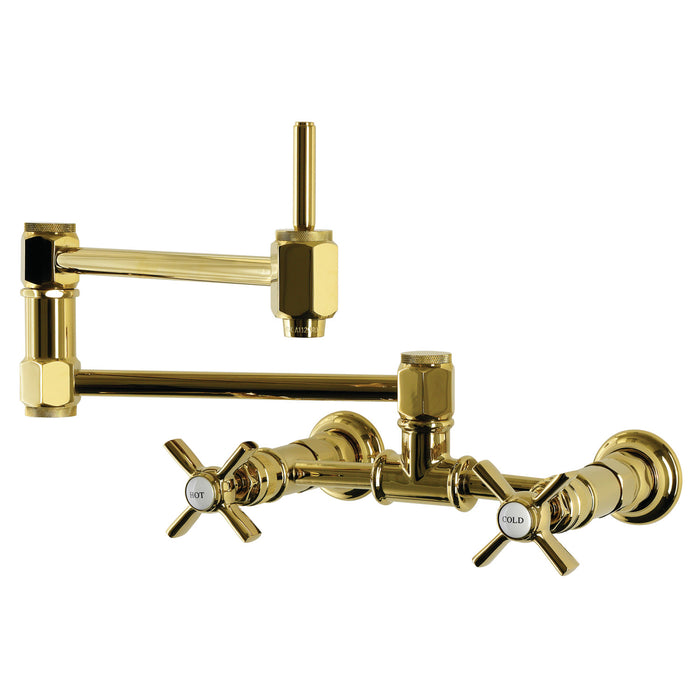 Kingston Millennium KS5202ZX Two-Handle 1-Hole Wall Mount Pot Filler Faucet, Polished Brass