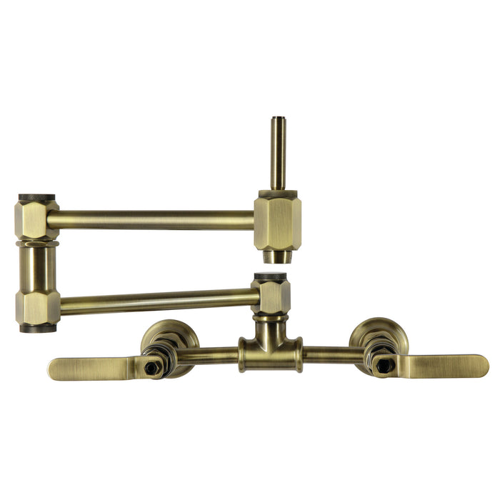Kingston Whitaker KS5203KL Two-Handle 2-Hole Wall Mount Pot Filler Faucet, Antique Brass