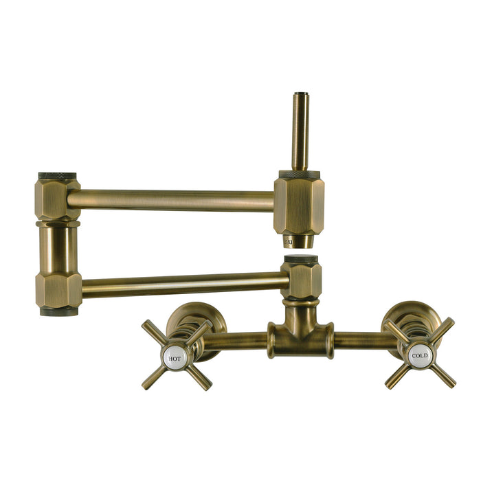 Kingston Millennium KS5203ZX Two-Handle 1-Hole Wall Mount Pot Filler Faucet, Antique Brass