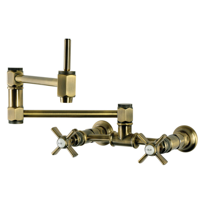 Kingston Millennium KS5203ZX Two-Handle 1-Hole Wall Mount Pot Filler Faucet, Antique Brass