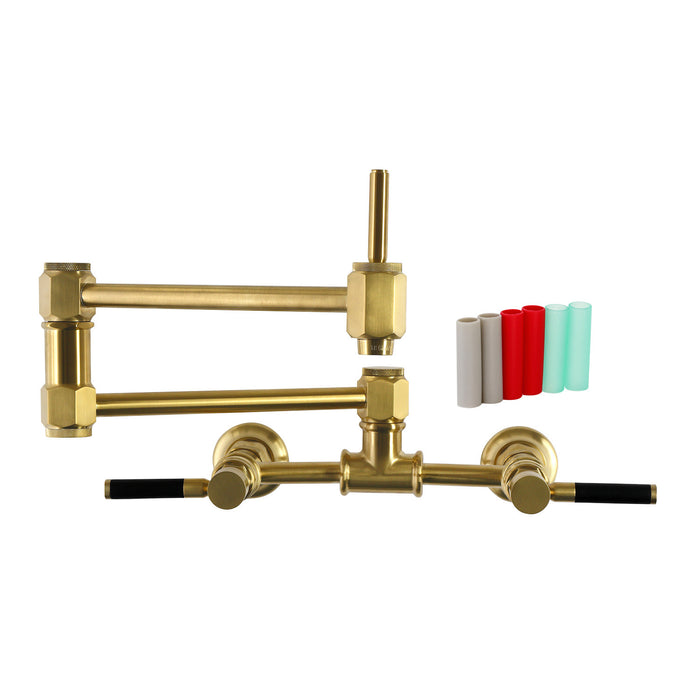 Kingston Kaiser KS5207DKL Two-Handle 1-Hole Wall Mount Pot Filler Faucet, Brushed Brass