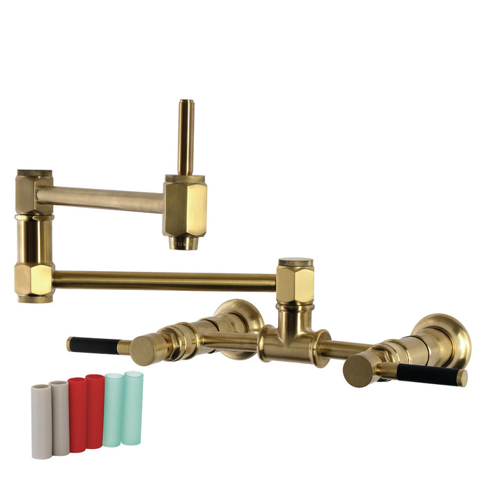 Kingston Kaiser KS5207DKL Two-Handle 1-Hole Wall Mount Pot Filler Faucet, Brushed Brass