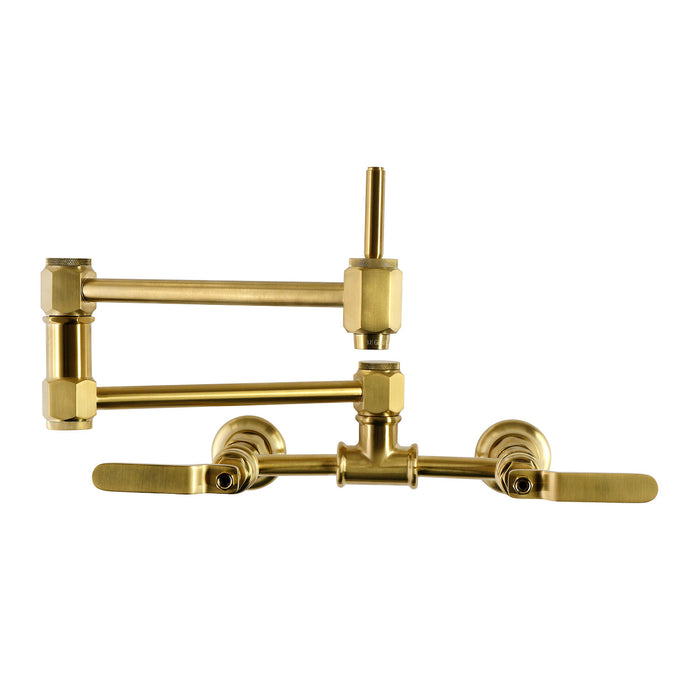 Kingston Whitaker KS5207KL Two-Handle 1-Hole Wall Mount Pot Filler Faucet, Brushed Brass