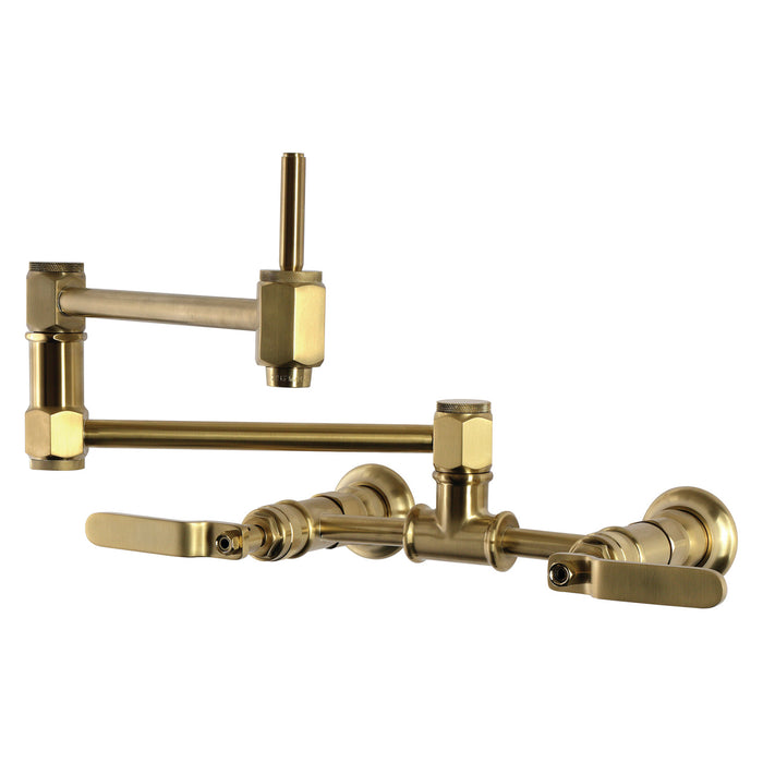 Kingston Whitaker KS5207KL Two-Handle 1-Hole Wall Mount Pot Filler Faucet, Brushed Brass