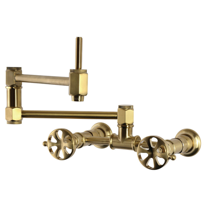 Kingston Belknap KS5207RX Wall Mount Pot Filler Faucet, Brushed Brass