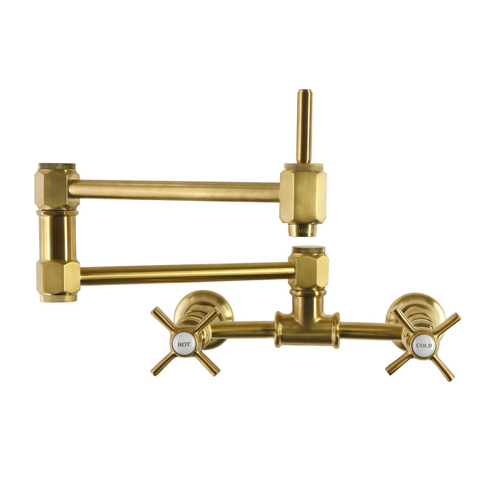 Kingston Millennium KS5207ZX Two-Handle 1-Hole Wall Mount Pot Filler Faucet, Brushed Brass