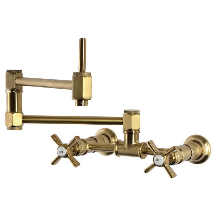 Kingston Millennium KS5207ZX Two-Handle 1-Hole Wall Mount Pot Filler Faucet, Brushed Brass