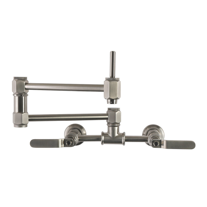 Kingston Whitaker KS5208KL Two-Handle 1-Hole Wall Mount Pot Filler Faucet, Brushed Nickel