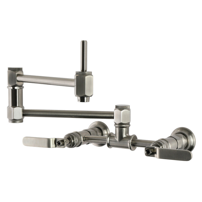 Kingston Whitaker KS5208KL Two-Handle 1-Hole Wall Mount Pot Filler Faucet, Brushed Nickel