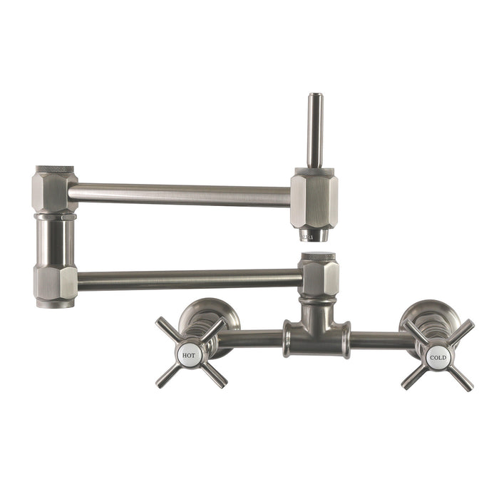 Kingston Millennium KS5208ZX Two-Handle 1-Hole Wall Mount Pot Filler Faucet, Brushed Nickel