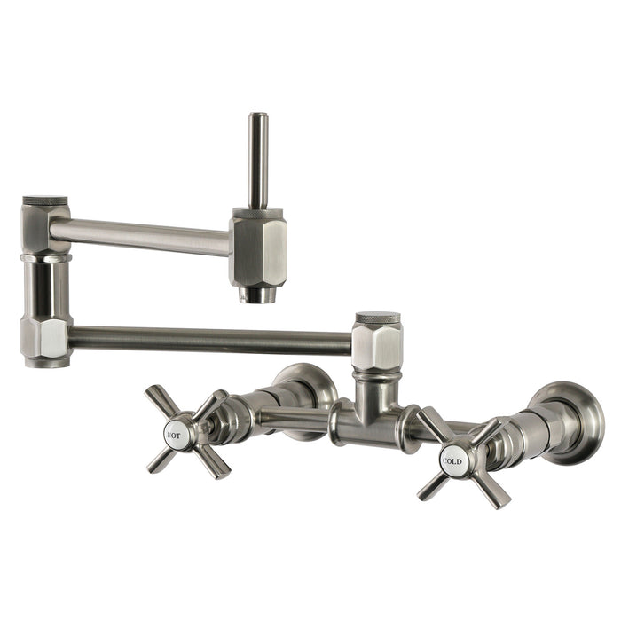 Kingston Millennium KS5208ZX Two-Handle 1-Hole Wall Mount Pot Filler Faucet, Brushed Nickel