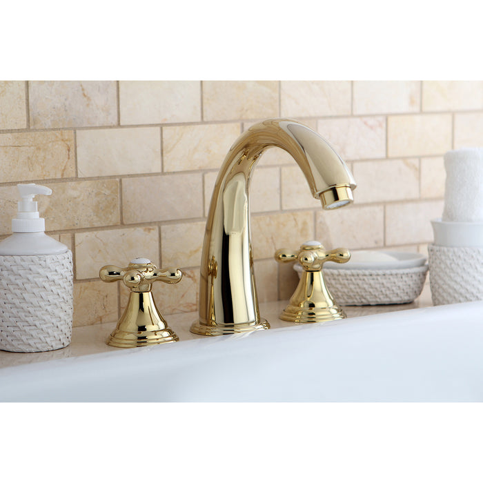 Kingston Tulare KS5362AX - Vintage Two-Handle 3-Hole Deck Mount Roman Tub Faucet, Polished Brass
