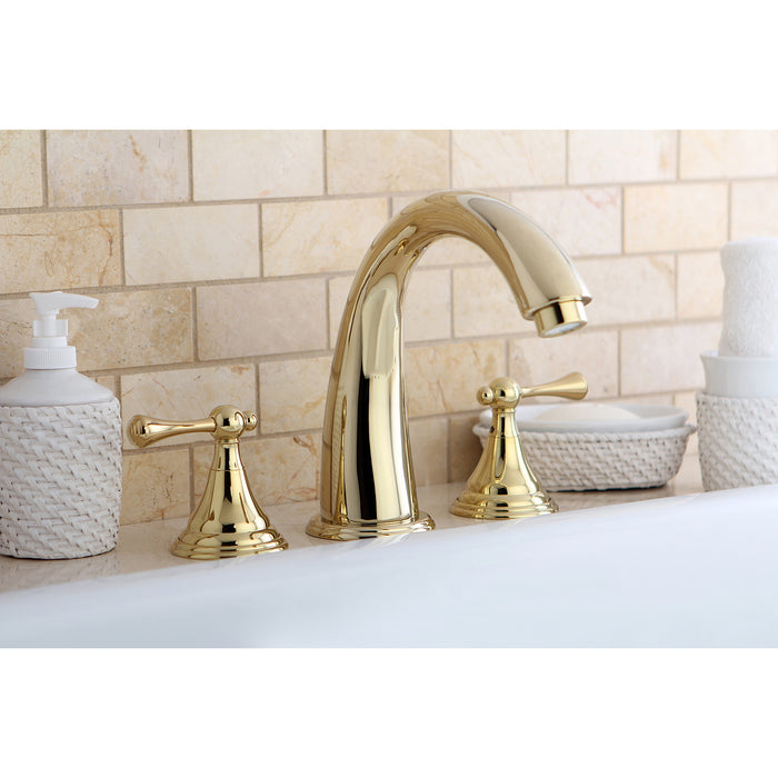 Kingston Tulare KS5362BL - Vintage Two-Handle 3-Hole Deck Mount Roman Tub Faucet, Polished Brass
