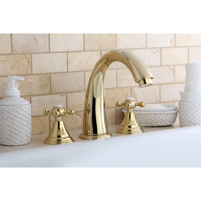 Kingston Tulare KS5362BX - Vintage Two-Handle 3-Hole Deck Mount Roman Tub Faucet, Polished Brass