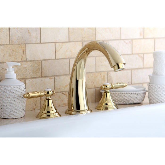 Kingston Tulare KS5362GL - Georgian Two-Handle 3-Hole Deck Mount Roman Tub Faucet, Polished Brass