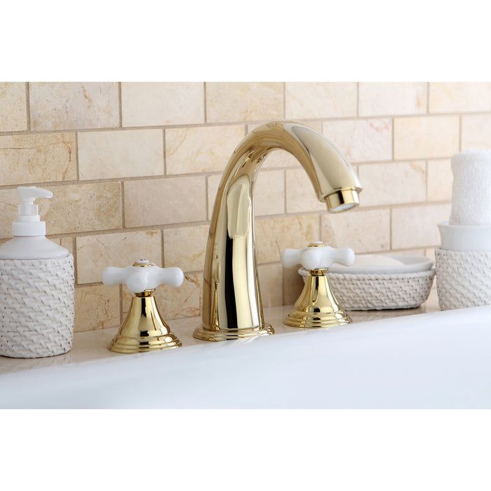 Kingston Tulare KS5362PX - Royale Two-Handle 3-Hole Deck Mount Roman Tub Faucet, Polished Brass