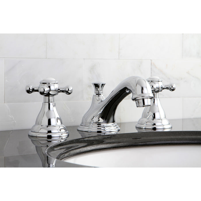 Kingston Heirloom KS5561BX - Royale Two-Handle 3-Hole Deck Mount Widespread Bathroom Faucet with Brass Pop-Up, Polished Chrome