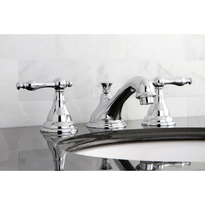 Kingston Tulare KS5561NLTwo-Handle 3-Hole Deck Mount Widespread Bathroom Faucet with Brass Pop-Up, Polished Chrome