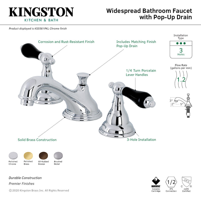 Kingston Heirloom KS5561PKL - Duchess Two-Handle 3-Hole Deck Mount Widespread Bathroom Faucet with Brass Pop-Up, Polished Chrome