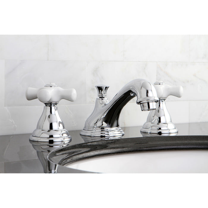 Kingston Heirloom KS5561PX - Royale Two-Handle 3-Hole Deck Mount Widespread Bathroom Faucet with Brass Pop-Up, Polished Chrome