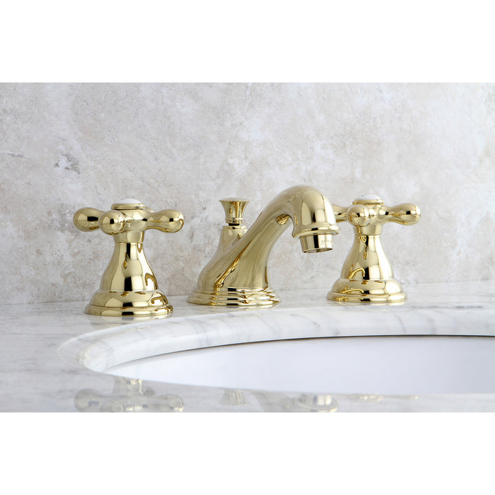 Kingston Heirloom KS5562AX - Royale Two-Handle 3-Hole Deck Mount Widespread Bathroom Faucet with Brass Pop-Up, Polished Brass