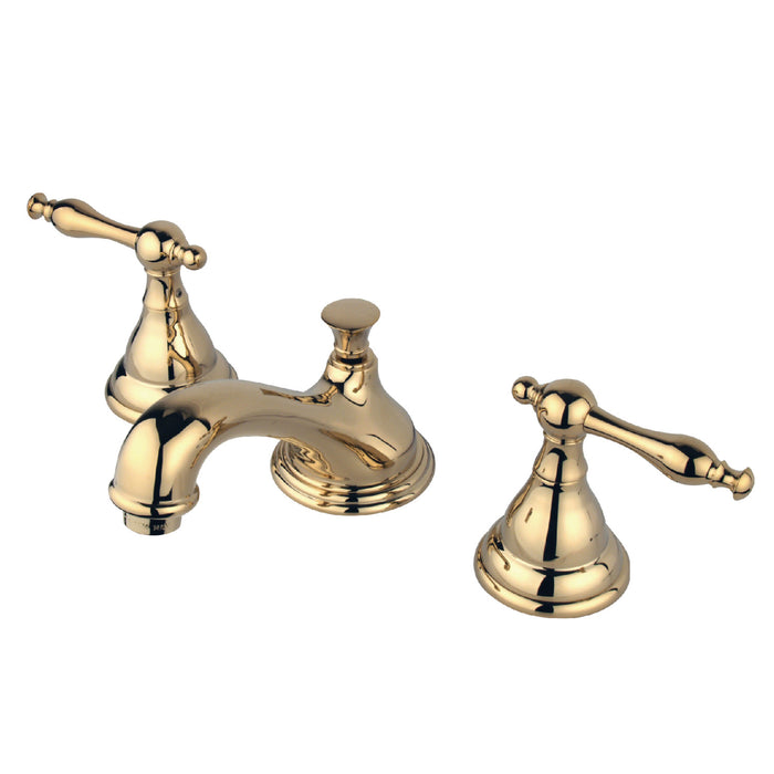 Kingston Tulare KS5562NLTwo-Handle 3-Hole Deck Mount Widespread Bathroom Faucet with Brass Pop-Up, Polished Brass