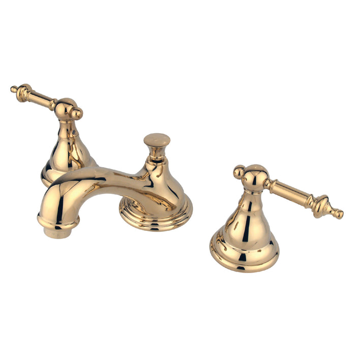 Kingston Heirloom KS5562TLTwo-Handle 3-Hole Deck Mount Widespread Bathroom Faucet with Brass Pop-Up, Polished Brass