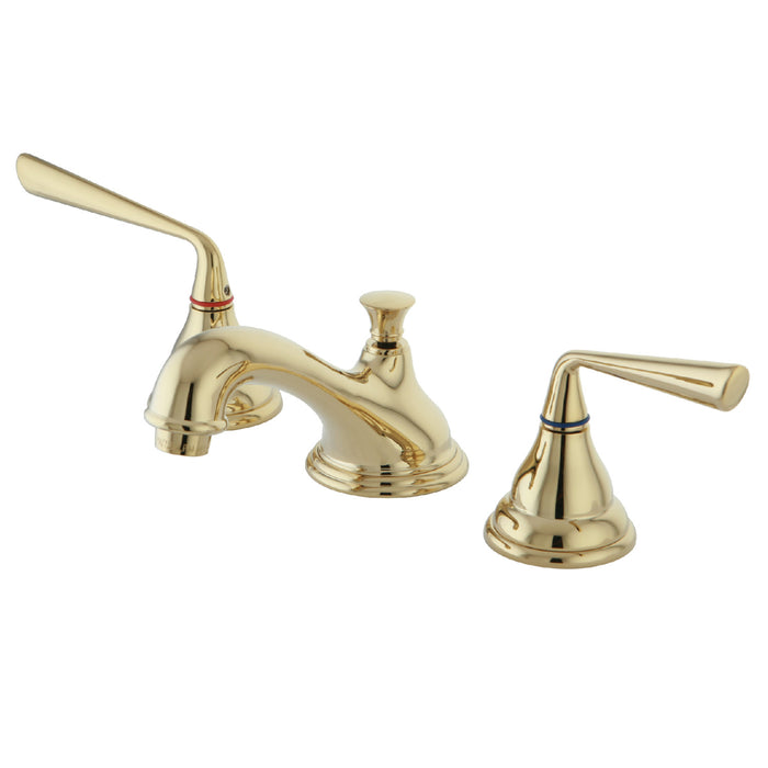 Kingston Tulare KS5562ZL - Silver Sage Two-Handle 3-Hole Deck Mount Widespread Bathroom Faucet with Brass Pop-Up, Polished Brass