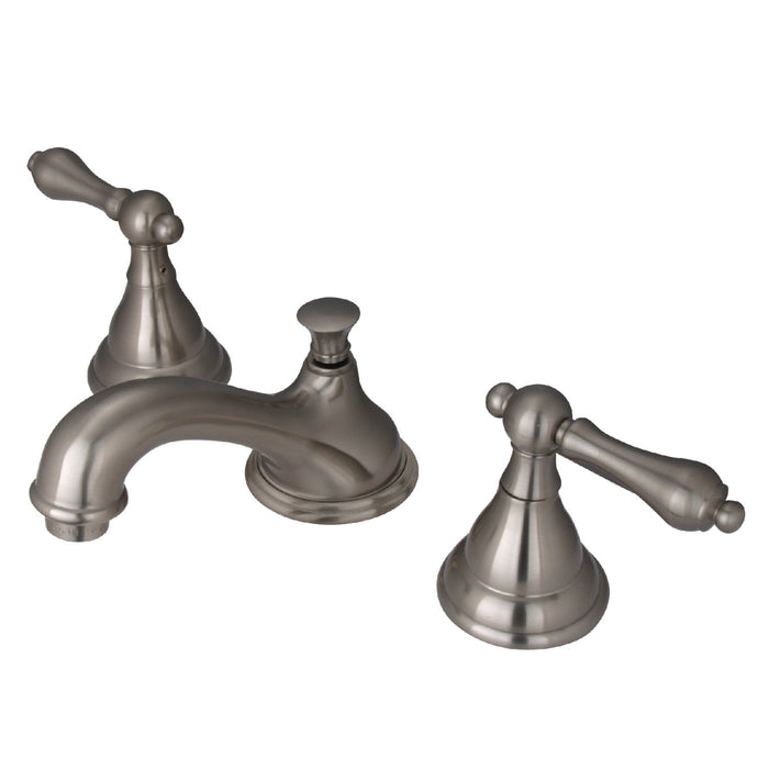 Kingston Heirloom KS5568ALTwo-Handle 3-Hole Deck Mount Widespread Bathroom Faucet with Brass Pop-Up, Brushed Nickel