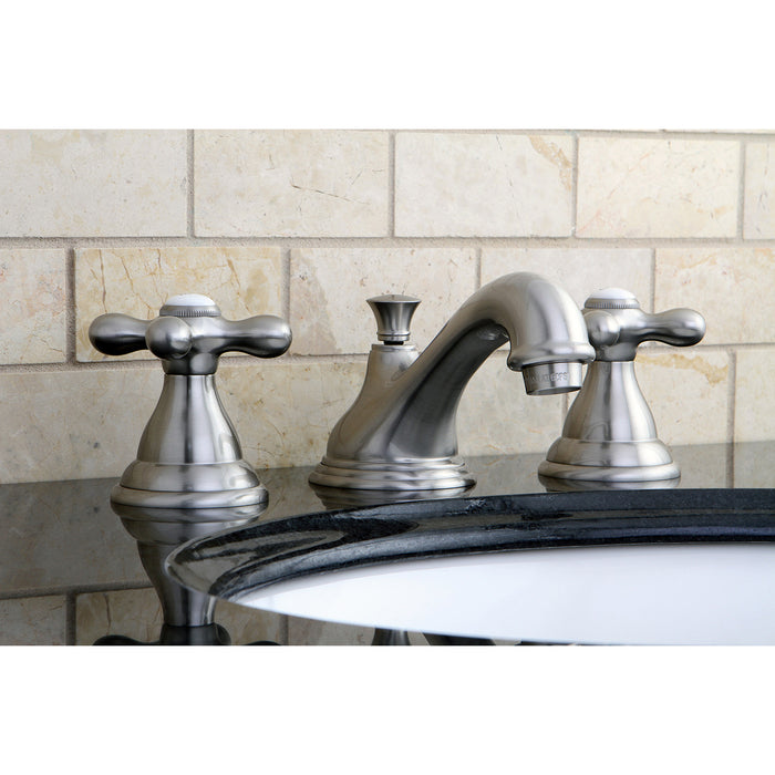 Kingston Heirloom KS5568AX - Royale Two-Handle 3-Hole Deck Mount Widespread Bathroom Faucet with Brass Pop-Up, Brushed Nickel