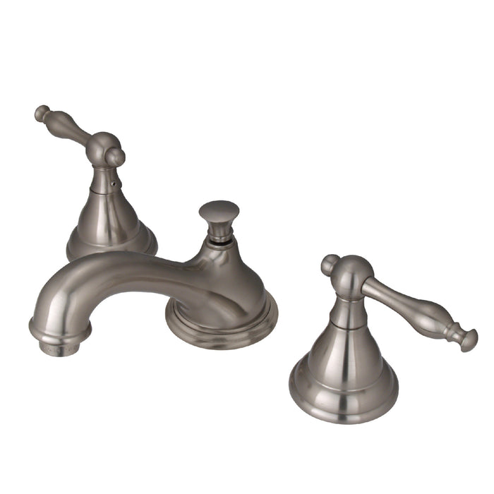 Kingston Tulare KS5568NLTwo-Handle 3-Hole Deck Mount Widespread Bathroom Faucet with Brass Pop-Up, Brushed Nickel