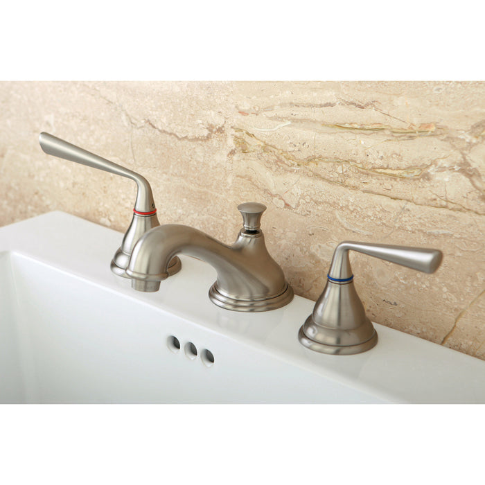 Kingston Tulare KS5568ZL - Silver Sage Two-Handle 3-Hole Deck Mount Widespread Bathroom Faucet with Brass Pop-Up, Brushed Nickel