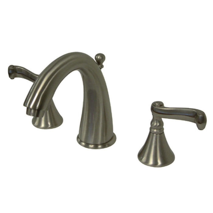 Kingston Tulare KS5978FL - Royale Two-Handle 3-Hole Deck Mount Widespread Bathroom Faucet with Brass Pop-Up, Brushed Nickel