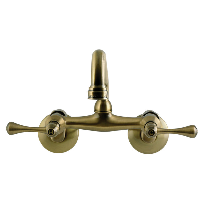 Kingston Kingston KS600AB Two-Handle 2-Hole Wall Mount Kitchen Faucet, Antique Brass