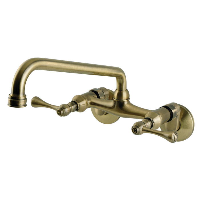 Kingston Kingston KS600AB Two-Handle 2-Hole Wall Mount Kitchen Faucet, Antique Brass