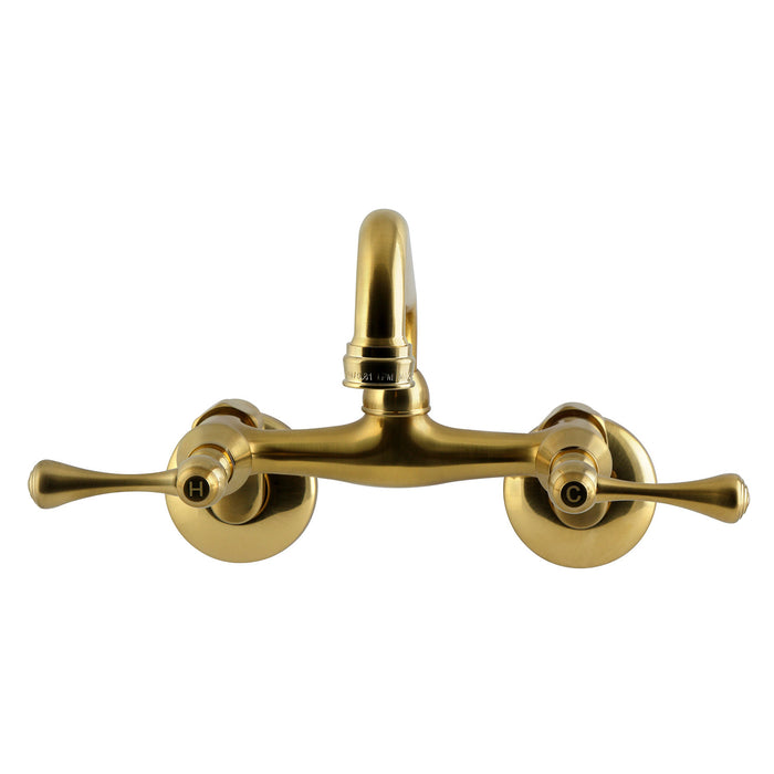 Kingston Kingston KS600SB Two-Handle 2-Hole Wall Mount Kitchen Faucet, Brushed Brass