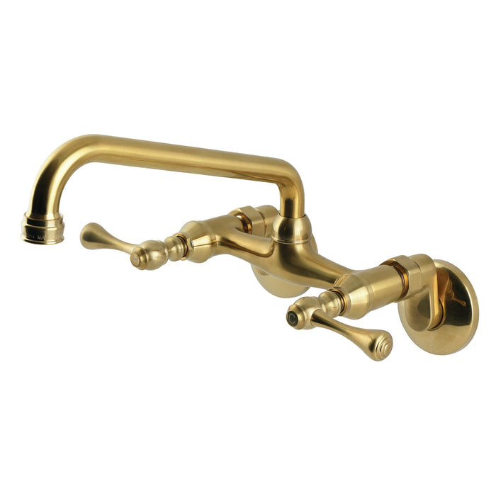 Kingston Kingston KS600SB Two-Handle 2-Hole Wall Mount Kitchen Faucet, Brushed Brass