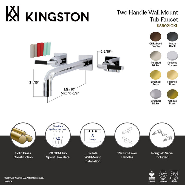 Kingston Sona KS6020CKL - Kaiser Two-Handle 3-Hole Wall Mount Tub Faucet, Matte Black
