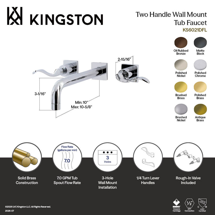 Kingston Tulare KS6020DFL - NuWave Two-Handle 3-Hole Wall Mount Tub Faucet, Matte Black