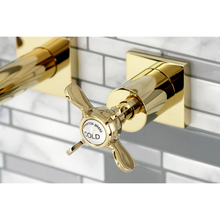 Kingston Tulare KS6022BEX - Essex Two-Handle 3-Hole Wall Mount Tub Faucet, Polished Brass